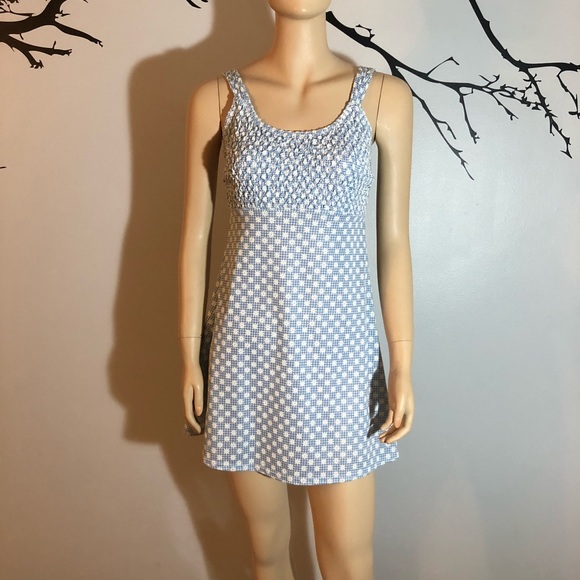 blue and white gingham dress